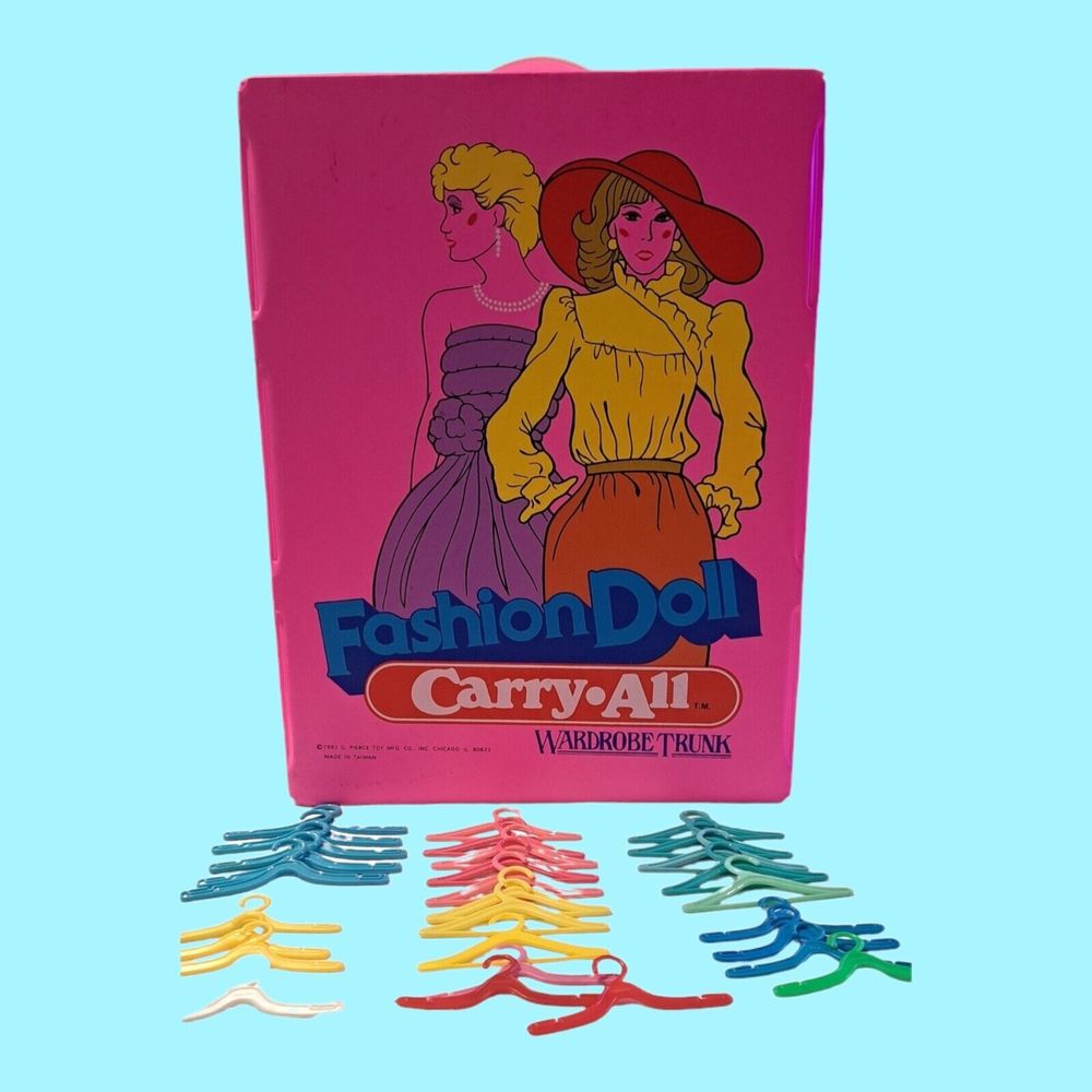 Vintage Fashion Doll Carrying Case Wardrobe Trunk Clothes Hangers Lot